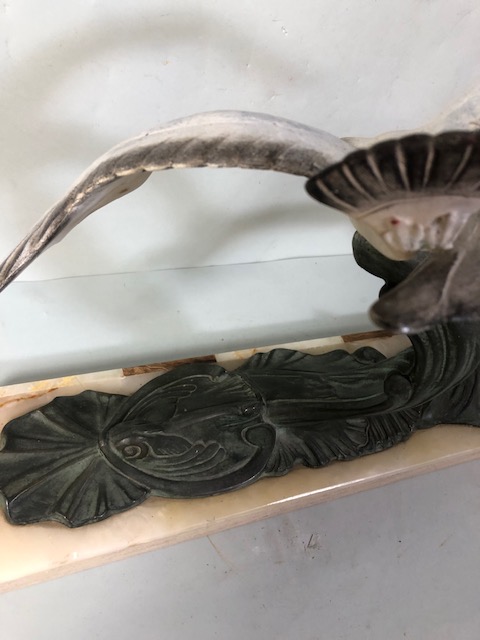 Continental Art Deco Mantel sculpture of 2 gulls soring above the sea, painted metal. mounted on - Image 9 of 10