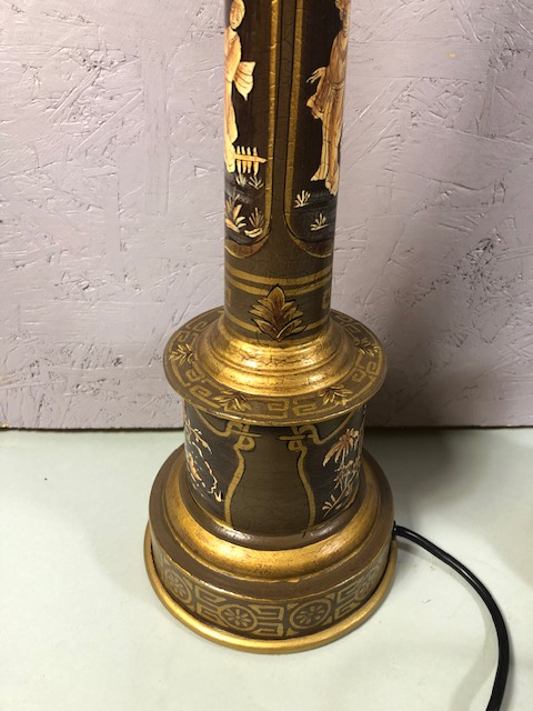 Pair of Wooden Chinoiserie style column table lamps each approximately 60cm in hight - Image 14 of 18