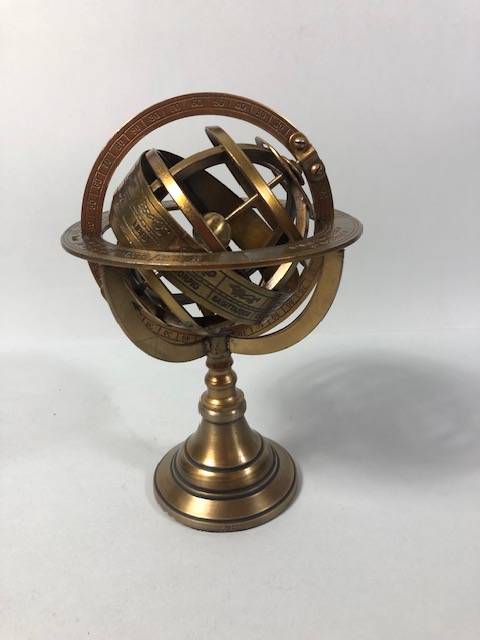 Brass table top astrological sun dial Globe approximately 19cm high