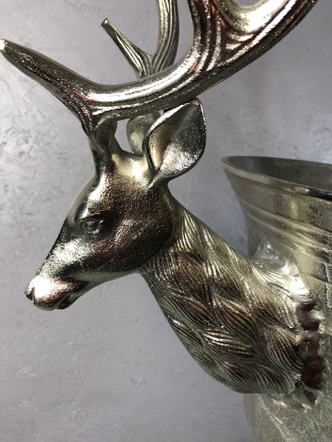 Large free standing metal champagne or wine cooler the base formed as antlers, stags heads to the - Image 7 of 9