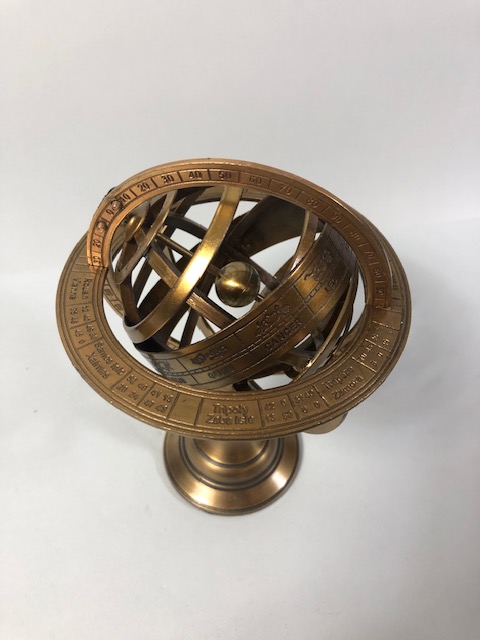 Brass table top astrological sun dial Globe approximately 19cm high - Image 3 of 5