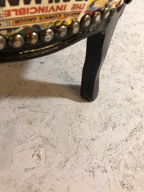 Antique style arm chair with a quirky twist, being upholstered in comic book design material - Image 11 of 15