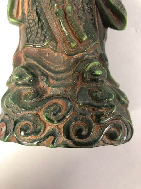Chinese figure of an Immortal in carved green stone approximately 22cm high - Image 7 of 9