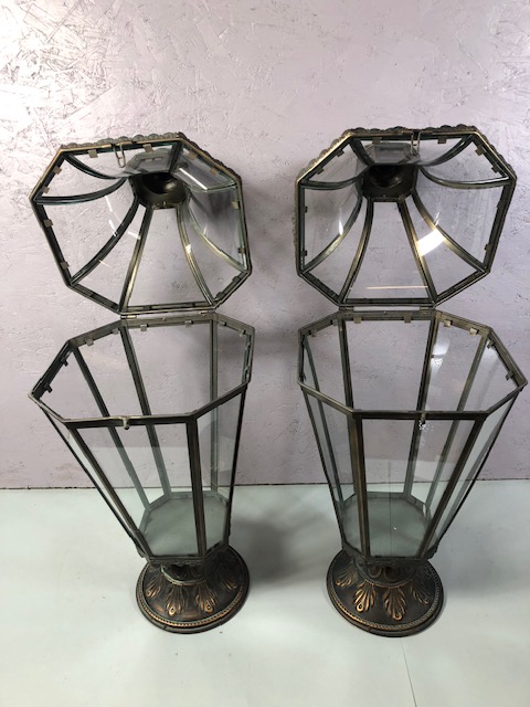 Pair of octagonal patinated metal framed lanterns each approximately 65cm high - Image 4 of 14