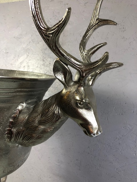 Large free standing metal champagne or wine cooler the base formed as antlers, stags heads to the - Image 6 of 9