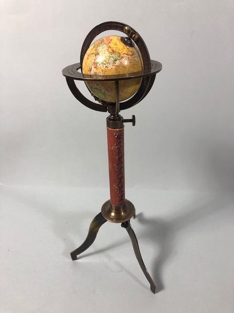 Table top world globe on brass tripod stand approximately 28cm high - Image 4 of 4