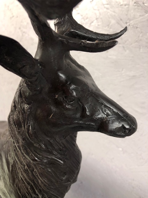 Large bronze stag on a marble base facing Right approximately 73cm high - Image 19 of 19