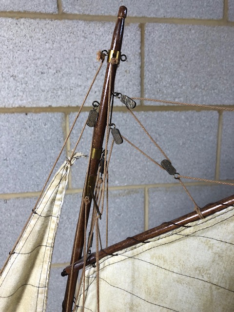 Wooden model of a Sailing yacht, complete with stand, in need of repairs ( masts an keel ) - Image 6 of 10