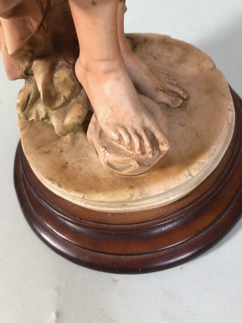 Pottery figure in classical style of a woman with a lamb, moulded base ( several chips and knocks - Image 4 of 10