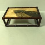 Chinese display stand of faux bamboo with sone panel top approximately 29 x 18 cm