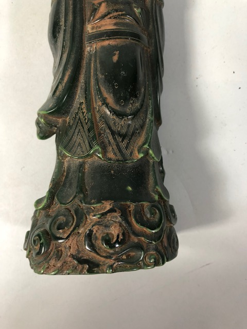 Chinese figure of an Immortal in carved green stone approximately 22cm high - Image 9 of 9