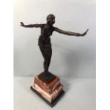 Art deco style bronze figure of a dancing girl on marble base approximately 48cm high