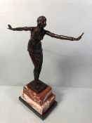 Art deco style bronze figure of a dancing girl on marble base approximately 48cm high