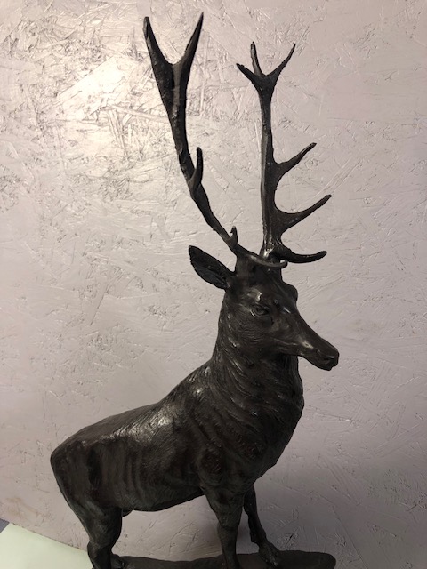 Large bronze stag on marble base matches previous lot but facing Left , approximately 73cm high - Image 3 of 10