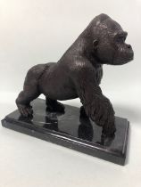 Bronze Gorilla statue on a polished marble base approximately 20 x 18cm