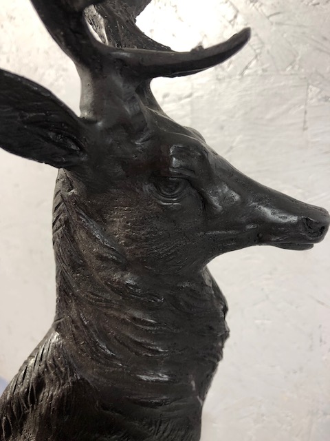 Large bronze stag on marble base matches previous lot but facing Left , approximately 73cm high - Image 6 of 10