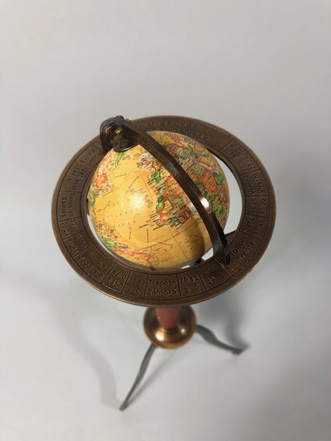 Table top world globe on brass tripod stand approximately 28cm high - Image 2 of 4