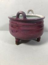 Chinese pink glazed ceramic caldron censor approximately 15cm x 11cm