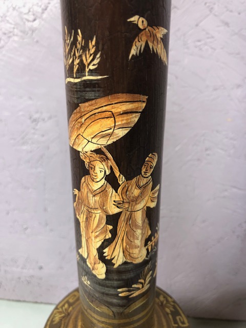 Pair of Wooden Chinoiserie style column table lamps each approximately 60cm in hight - Image 11 of 18
