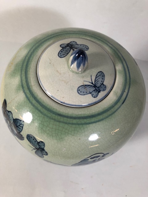 Oriental style vase with designs of birds and flowers, in a blue/green glaze approximately 24cm - Image 8 of 8