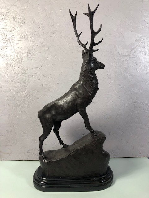 Large bronze stag on a marble base facing Right approximately 73cm high - Image 13 of 19