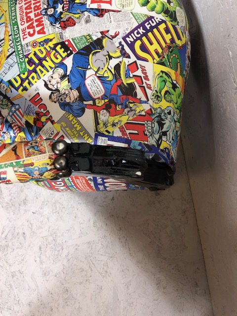 Antique style arm chair with a quirky twist, being upholstered in comic book design material - Image 13 of 15