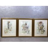 Trio of framed prints by Gordon King, Sitting Pretty, Miss Mischief, Flowers and Smiles, each