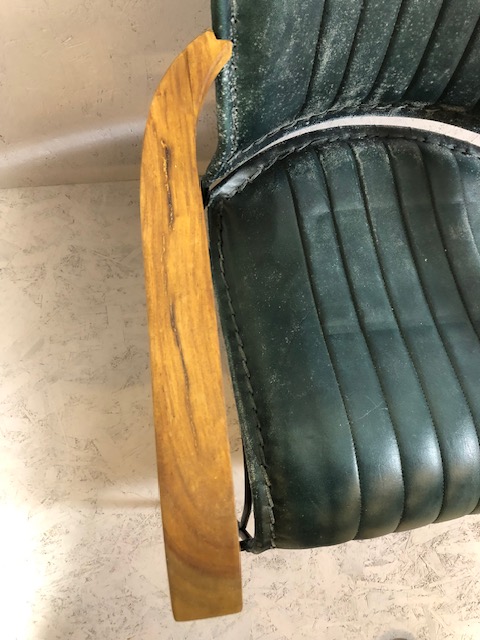 Contemporary style metal framed arm chair with blue green leather upholstery matches previous 2 lots - Image 3 of 11