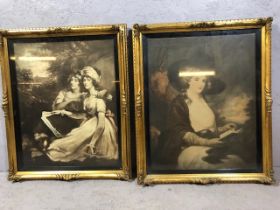 Antique prints in matching gilt frames Lady in Hat, and Daughters of Sir Thomas Frankland (
