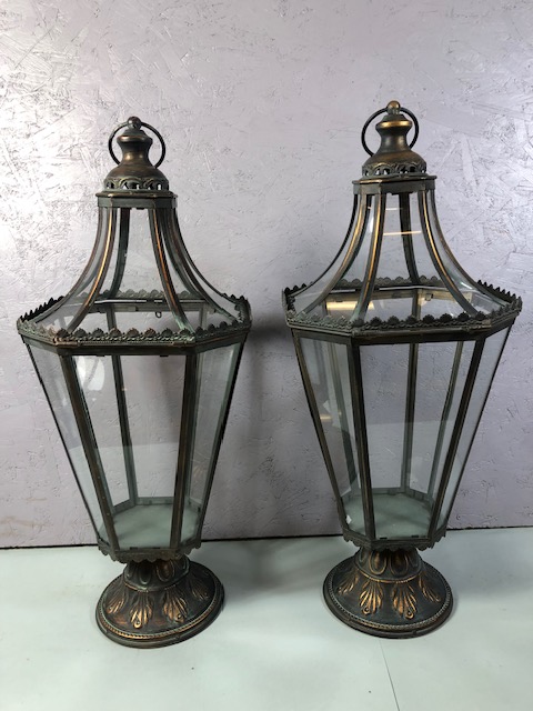 Pair of octagonal patinated metal framed lanterns each approximately 65cm high - Image 10 of 14