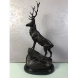 Large bronze stag on a marble base facing Right approximately 73cm high
