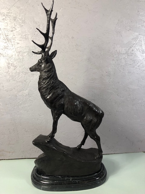Large bronze stag on marble base matches previous lot but facing Left , approximately 73cm high - Image 7 of 10