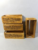 Four wooden window ledge flower boxes each approximately 28 x 13 x10 cm