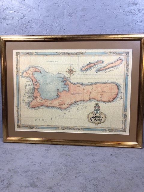 Modern Reproduction of an antique map of the Cayman Islands. framed and glazed approximately 87 x