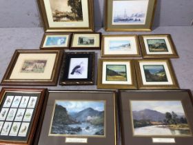 Collection of framed pictures covering assorted subjects, 13 in total