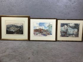 Pair of Jill Walker prints of St Lucia, West Indies, both framed one with glass missing, each