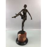 Art Deco style bronze figure of a woman with hoop on marble base approximately 47cm high