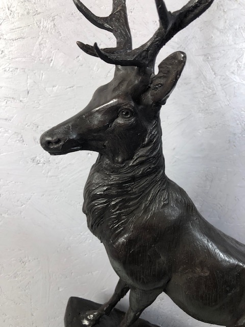 Large bronze stag on a marble base facing Right approximately 73cm high - Image 2 of 19