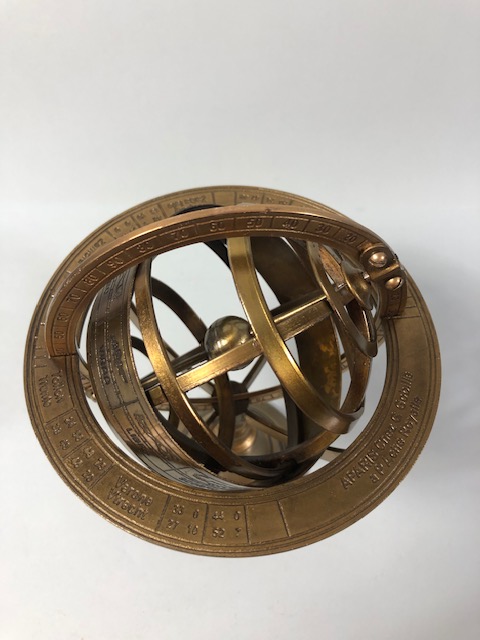 Brass table top astrological sun dial Globe approximately 19cm high - Image 2 of 5