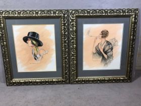 Pair of framed unsigned water colour portraits of ladies, one entitled The Cabaret Girl, the other
