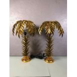 Pair of gilt Palm tree table lamps in a french salon style each approximately 70cm high