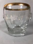 Glass Champagne or wine cooler with polished bronze rim, etched Pegasus design to front