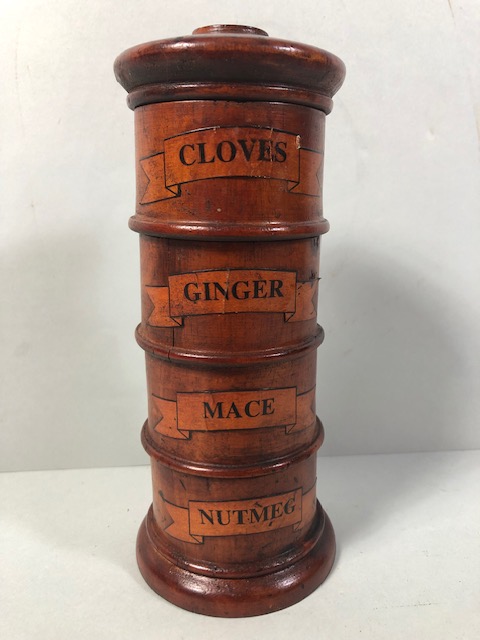 Wooden spice box of 4 sections approximately 20cm high