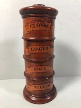 Wooden spice box of 4 sections approximately 20cm high
