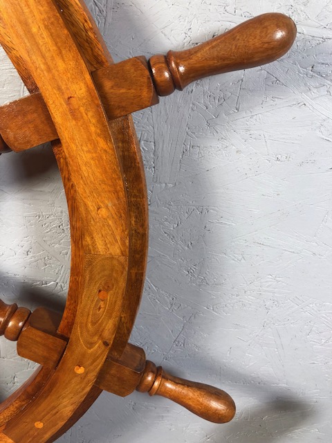 Large Wooden ships wheel approximately 90cm across - Image 4 of 5