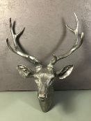 Silver wall mounted stags head approximately 42cm wide 50cm high