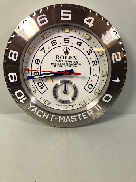 Rolex dealership style wall clock for Yacht Master watch approximately 34cm across