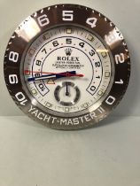Rolex dealership style wall clock for Yacht Master watch approximately 34cm across