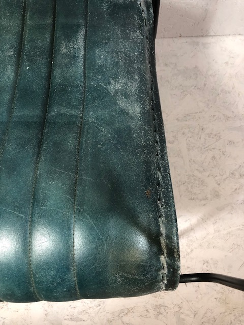 Contemporary style metal framed arm chair with blue green leather upholstery matches previous 2 lots - Image 5 of 11