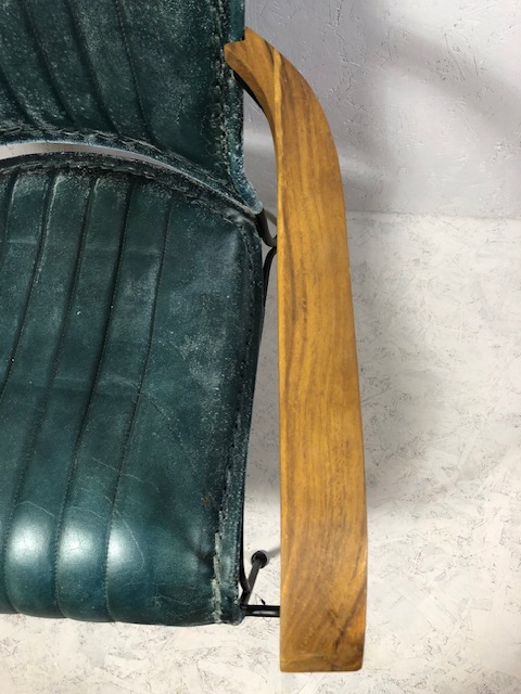 Contemporary style metal framed arm chair with blue green leather upholstery matches previous 2 lots - Image 2 of 11